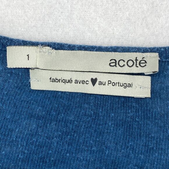ACOTE Top Womens 1 M Lyocell Wool Ribbed Jersey Scoop Neck Long Sleeve Blue - Picture 7 of 12